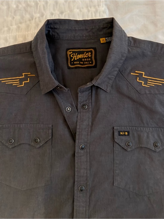 Howler Brothers Other - Howler Brothers Men’s Charcoal Button-Down Shirt with Gold Shoulder Embroidery